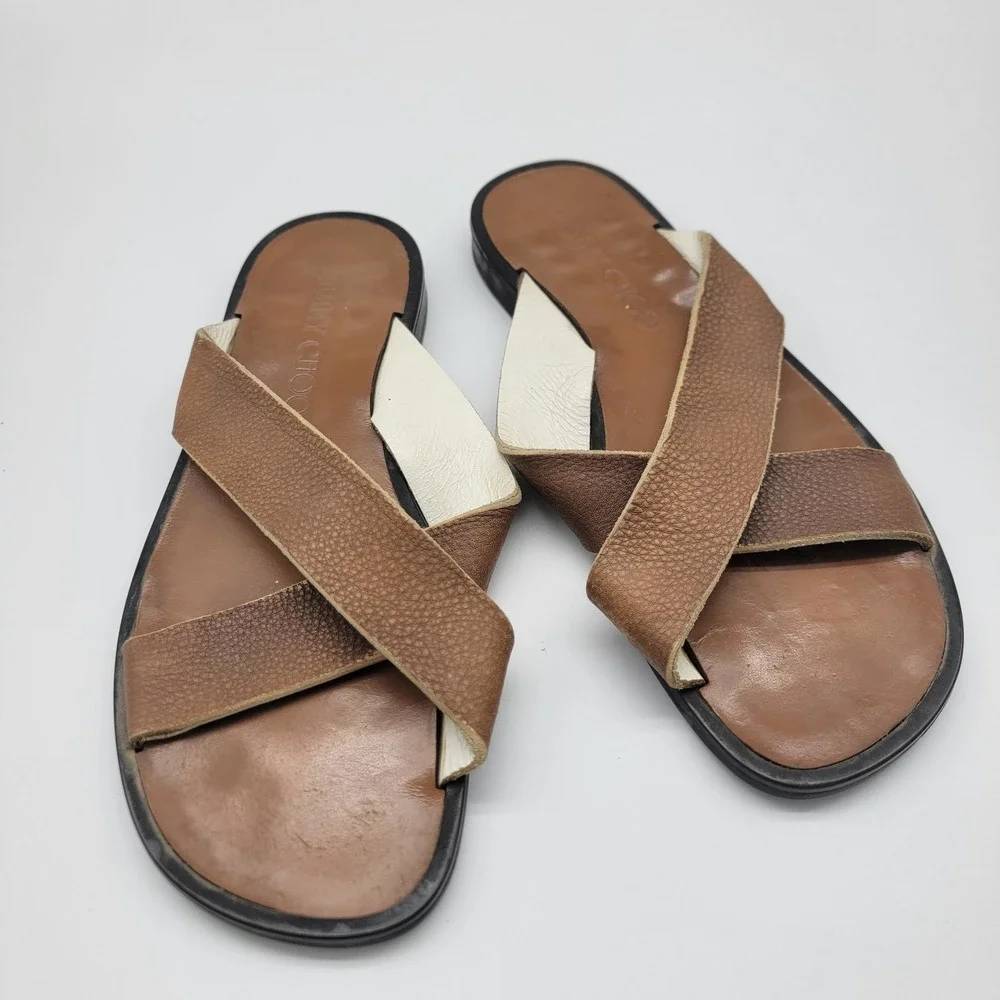 JIMMY CHOO Men's Leather Sandals Made In Italy Slide Shoes EU 42